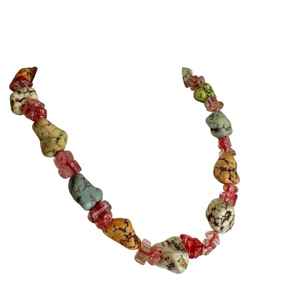 Statement Necklace w/ Matching Bracelet Multicolored‎ Stones Orange Red Blue - Picture 1 of 5